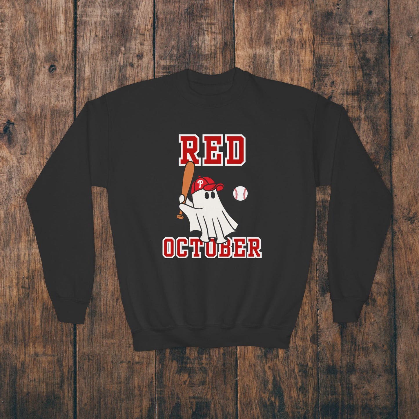 Youth Phillies Red October Boys Girls Kids Crewneck Sweatshirt
