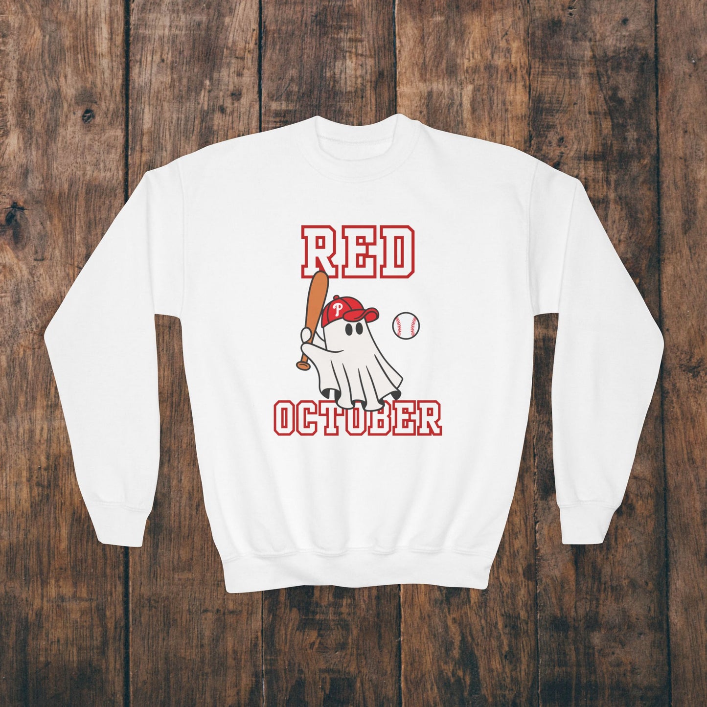 Youth Phillies Red October Boys Girls Kids Crewneck Sweatshirt