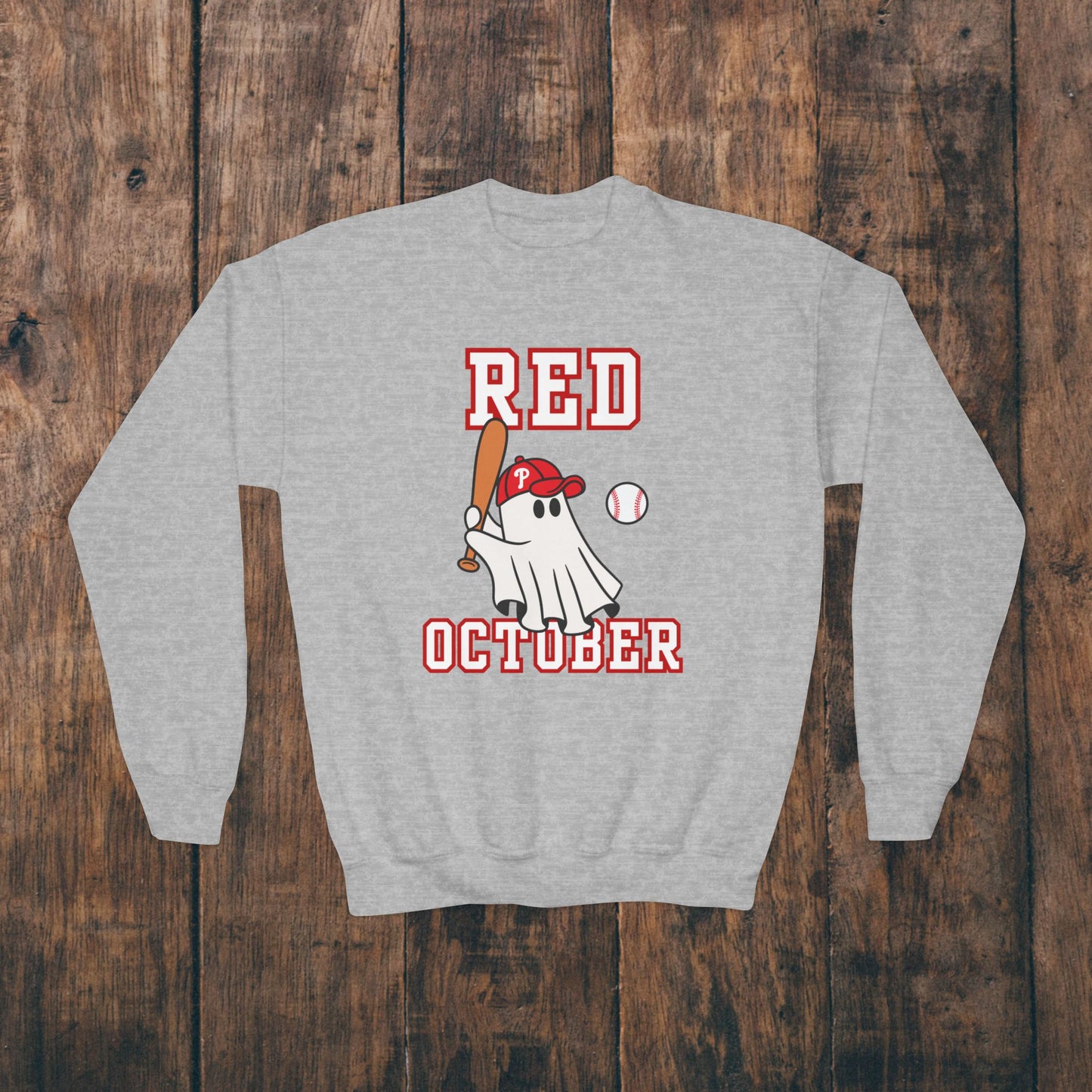 Youth Phillies Red October Boys Girls Kids Crewneck Sweatshirt