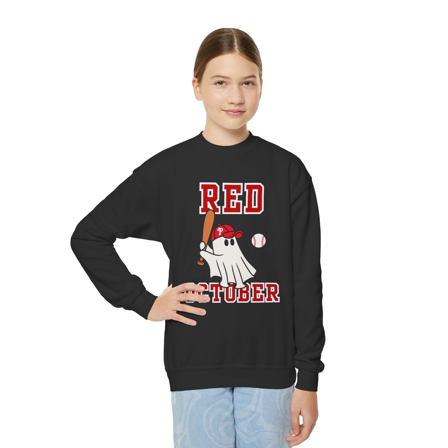 Youth Phillies Red October Boys Girls Kids Crewneck Sweatshirt