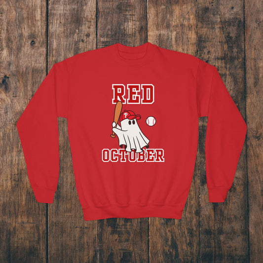 Youth Phillies Red October Boys Girls Kids Crewneck Sweatshirt