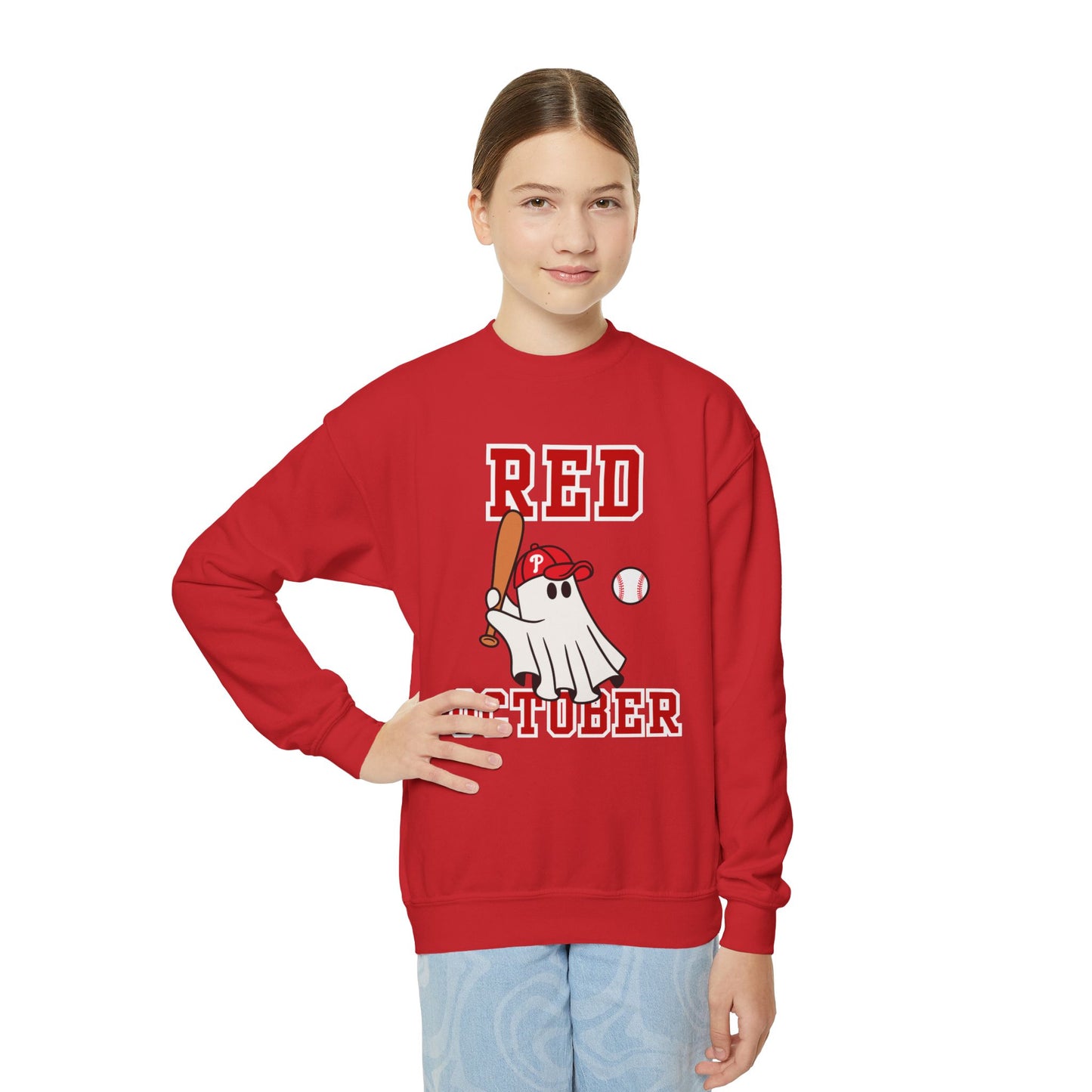 Youth Phillies Red October Boys Girls Kids Crewneck Sweatshirt