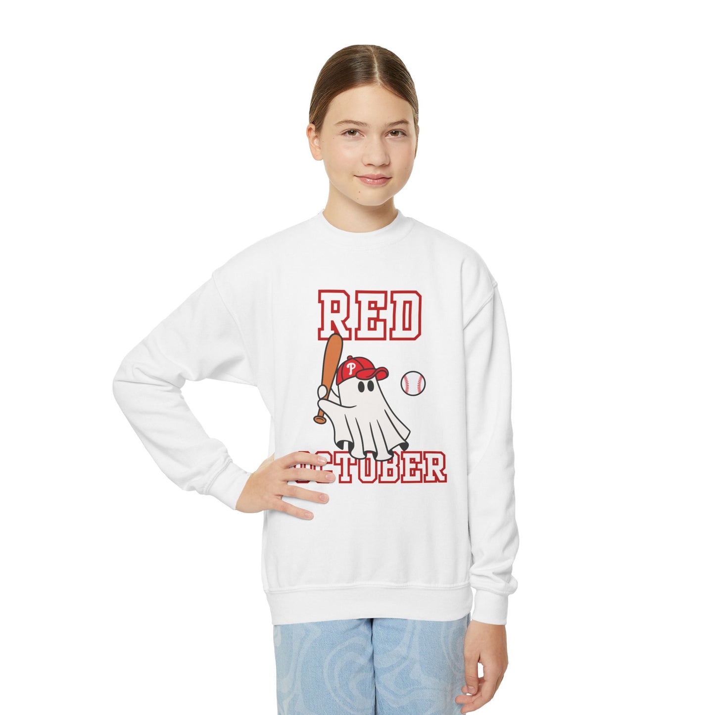 Youth Phillies Red October Boys Girls Kids Crewneck Sweatshirt