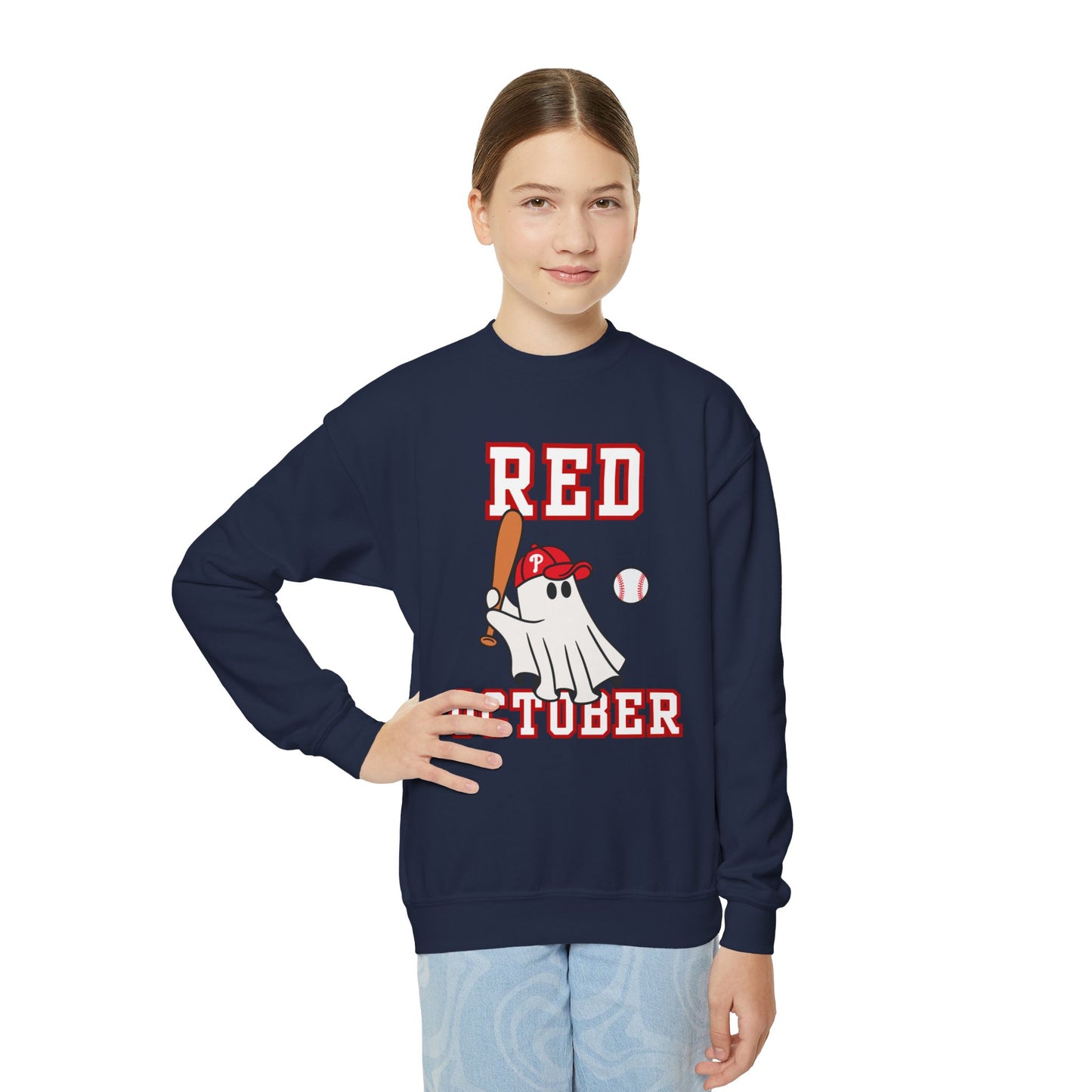 Youth Phillies Red October Boys Girls Kids Crewneck Sweatshirt