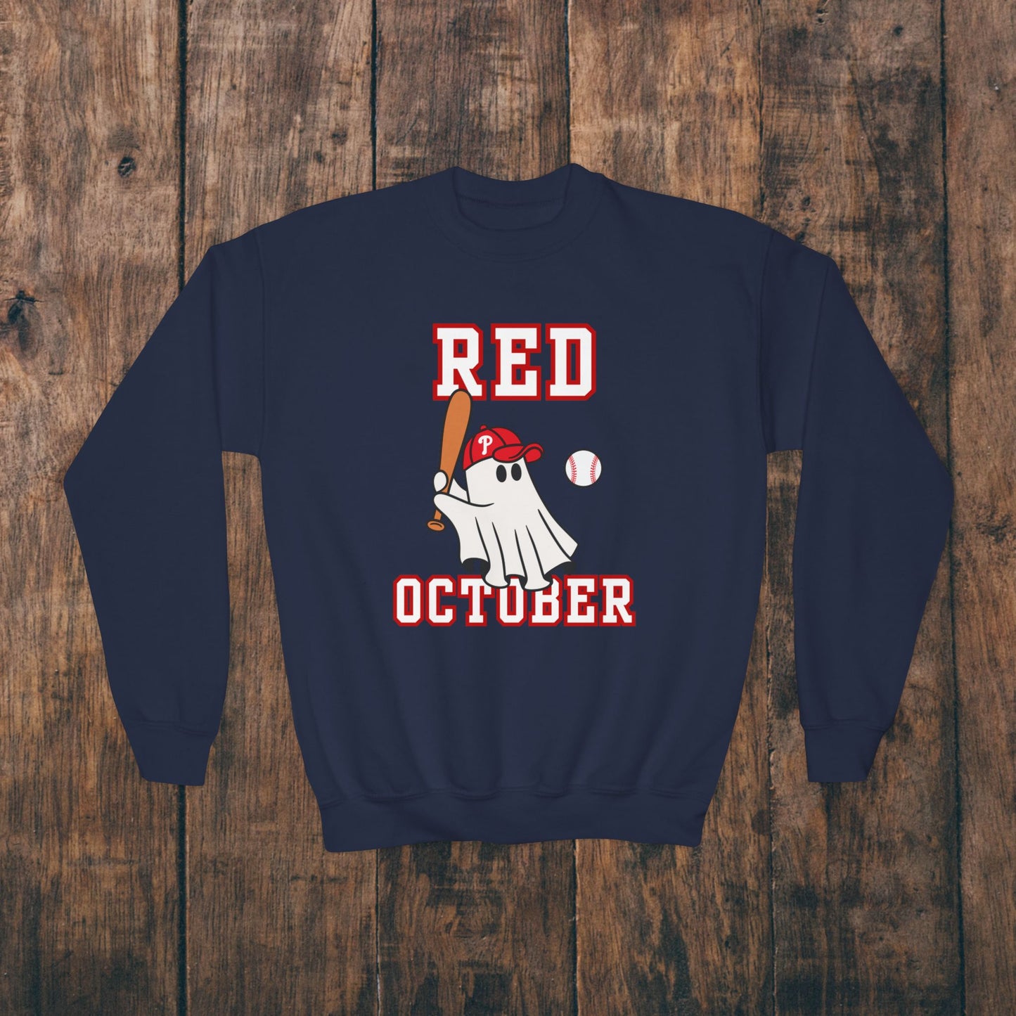 Youth Phillies Red October Boys Girls Kids Crewneck Sweatshirt