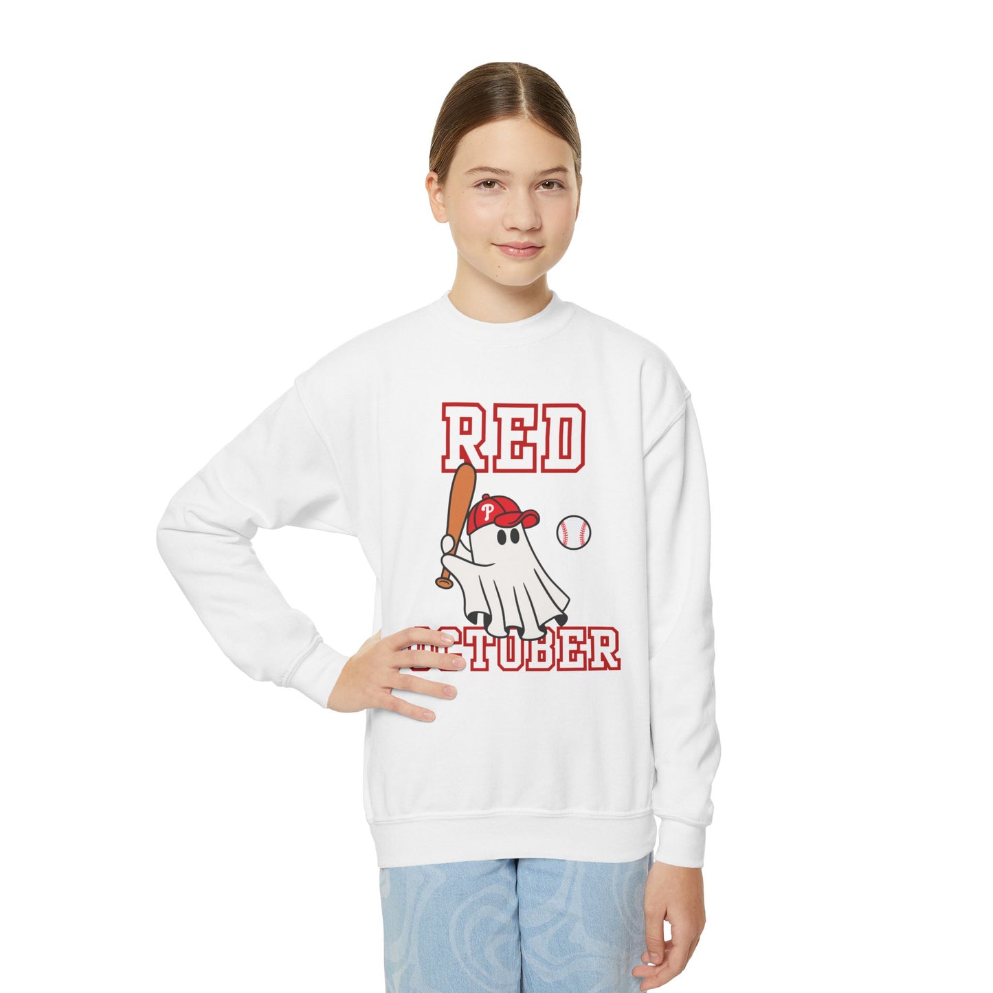 Youth Phillies Red October Boys Girls Kids Crewneck Sweatshirt