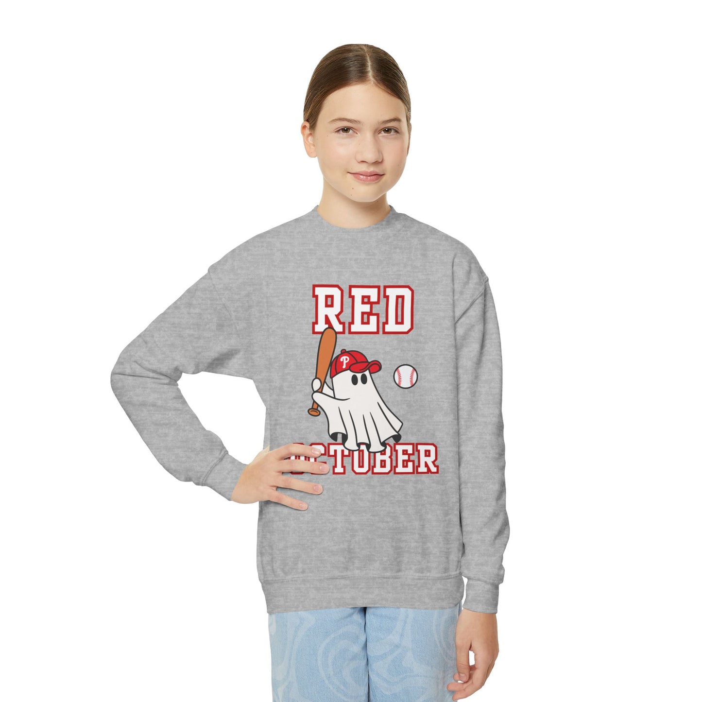 Youth Phillies Red October Boys Girls Kids Crewneck Sweatshirt