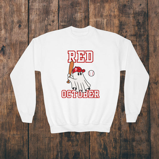 Youth Phillies Red October Boys Girls Kids Crewneck Sweatshirt
