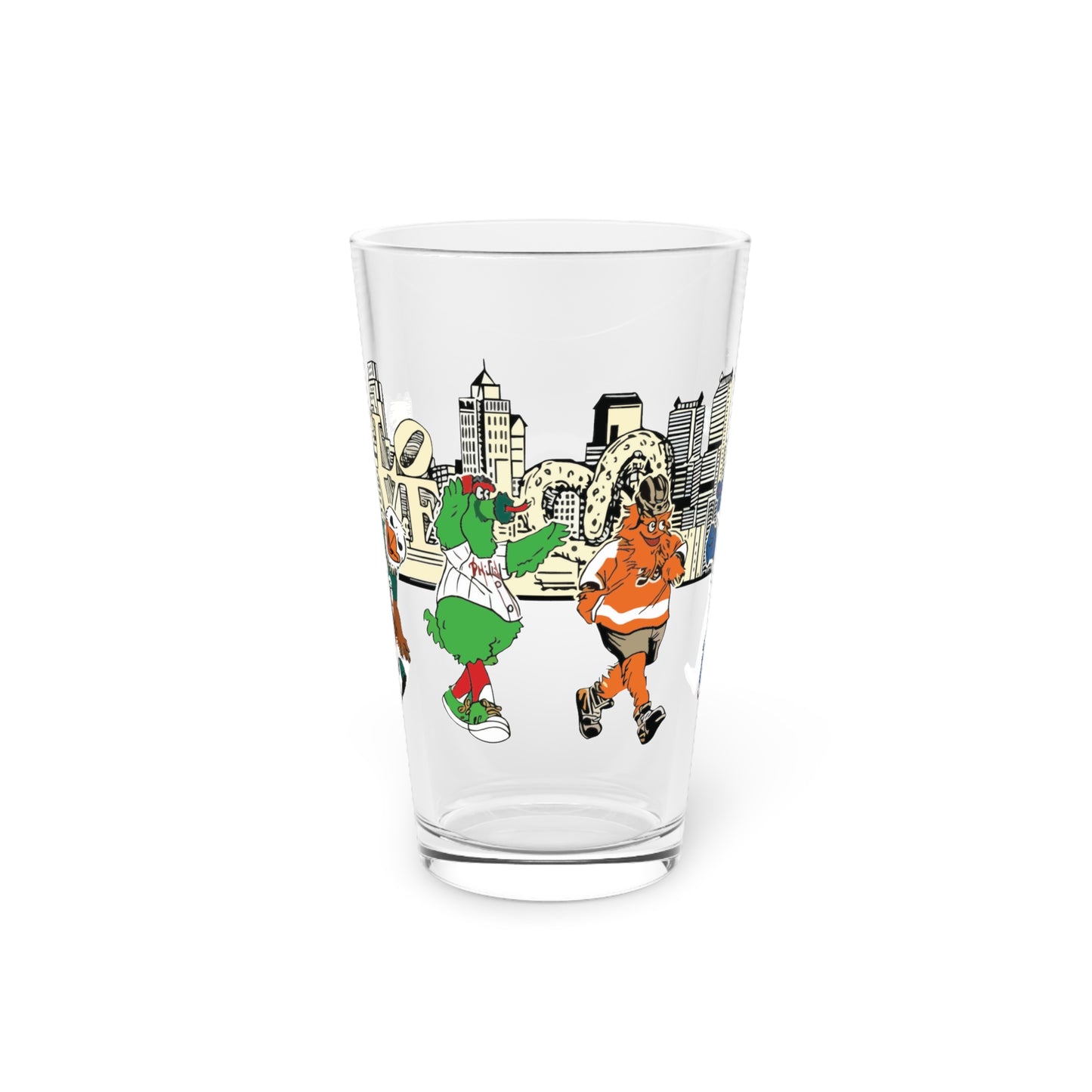 Philly Mascots Pint Glass Phillies Eagles Flyers 76ers Fan Christmas Fathers Dad Mom Gift 16oz Mixing Cup