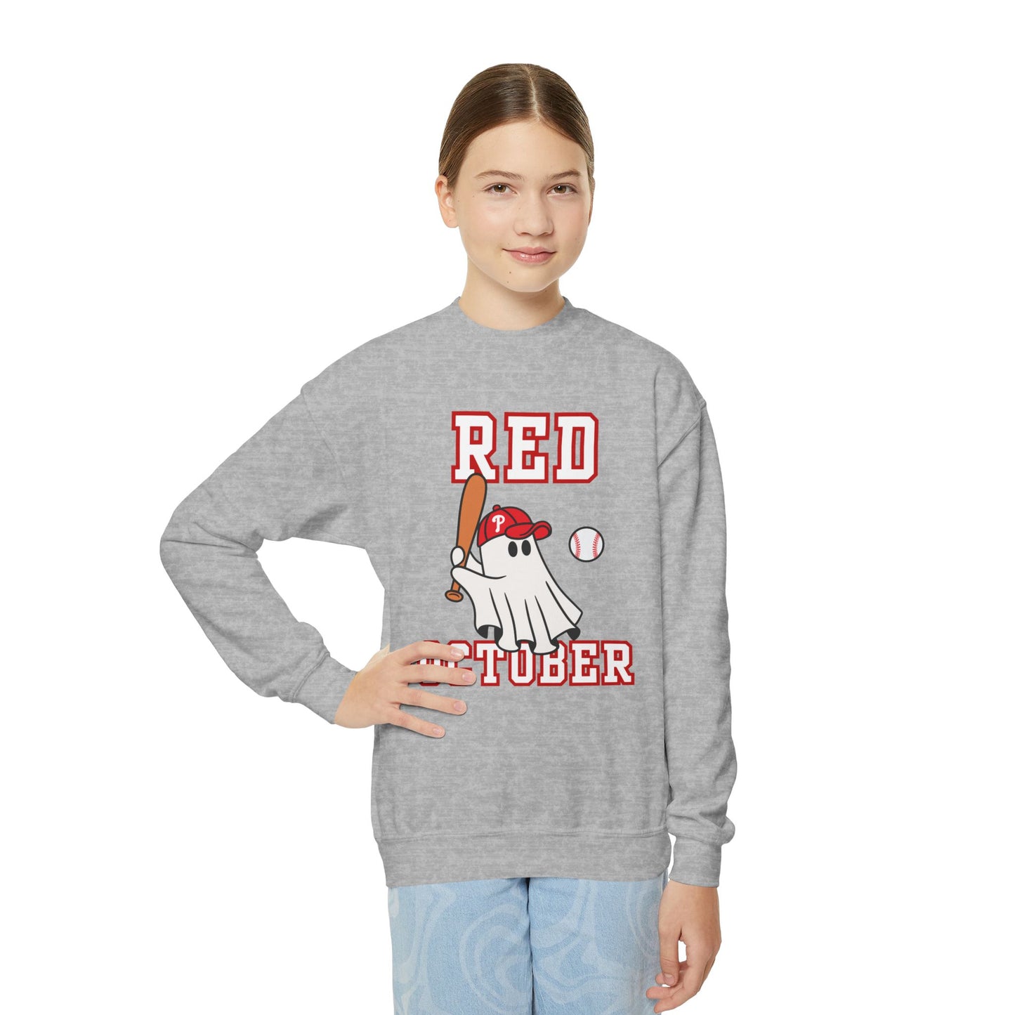 Youth Phillies Red October Boys Girls Kids Crewneck Sweatshirt