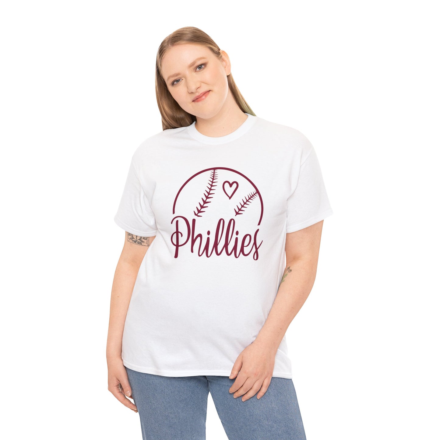 Phillies Baseball Philadelphia Philly Fan Christmas Gift Heart Womens Mens Unisex Cotton Tee