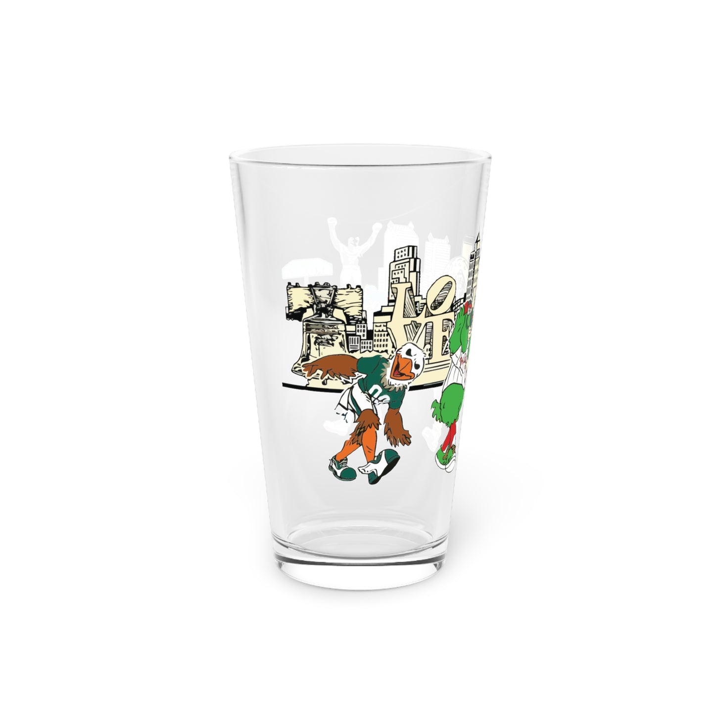 Philly Mascots Pint Glass Phillies Eagles Flyers 76ers Fan Christmas Fathers Dad Mom Gift 16oz Mixing Cup