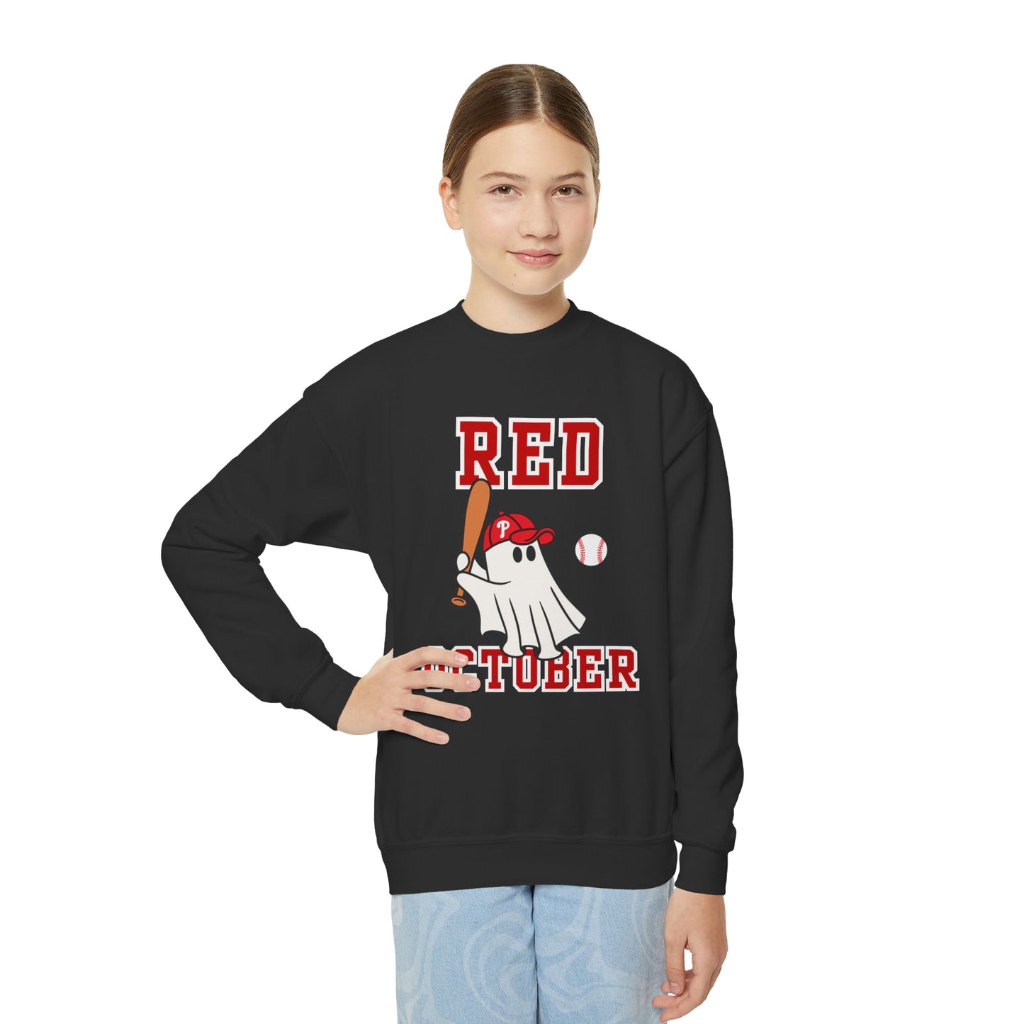 Youth Phillies Red October Boys Girls Kids Crewneck Sweatshirt